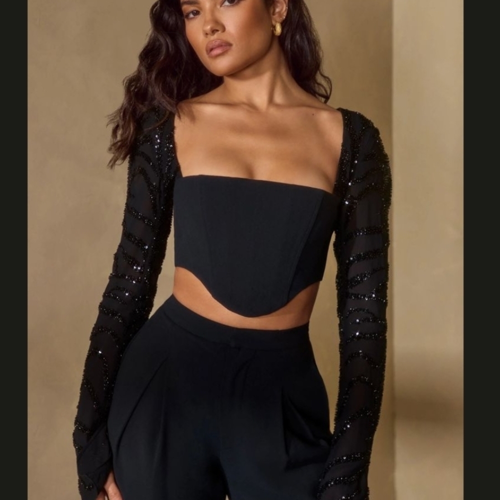Oh Polly Astra Embellished Sleeve Corset Top